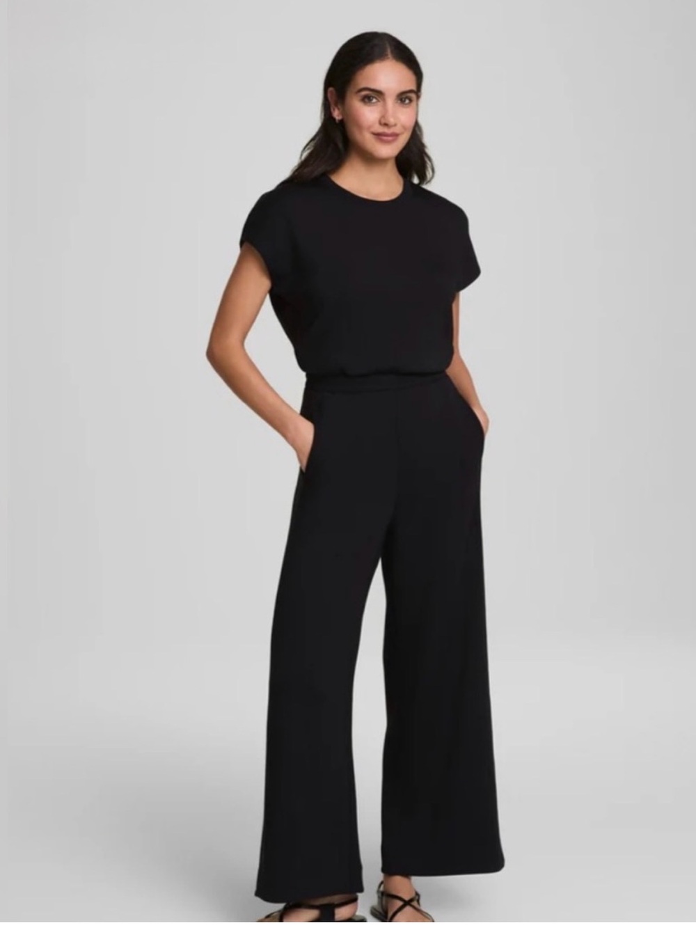 SPANX Black Midi Wide leg Pant Jumpsuit